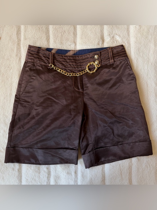 Roberto Cavalli Pants - Vintage Y2K Roberto Cavalli Class Low Rise Satin Chain Shorts Brown Size 4
